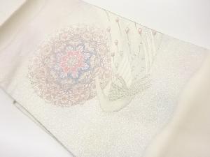 孔雀に華紋・青海波模様織出し名古屋帯